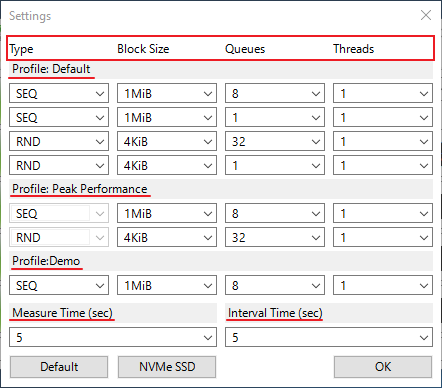 crystal disk mark settings