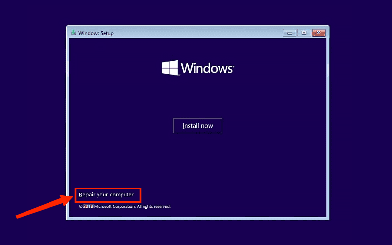 click repair your computer to enter winre