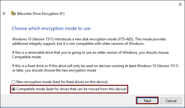 Choose which encryption mode to use