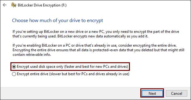 Choose how much of your drive to encrypt