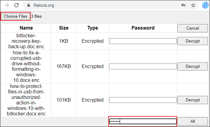 Decrypt files on File Lock