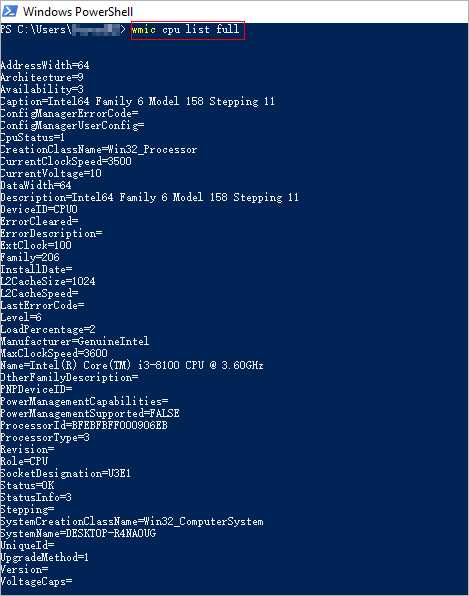 check cpu specs in powershell