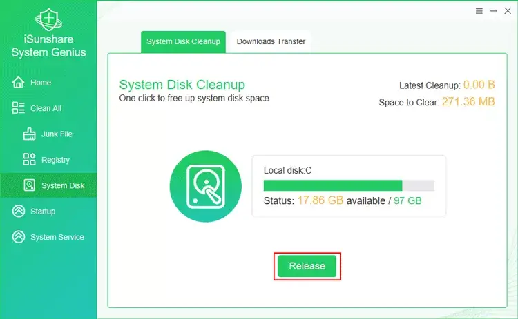 clean up system disk by one click