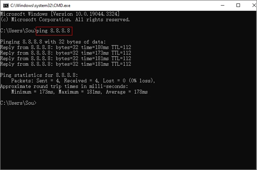 enter ping and dns server