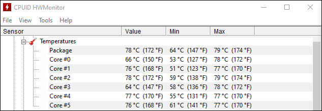 temp of full cpu with stock fan