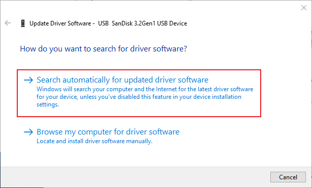 search automatically for updated driver software