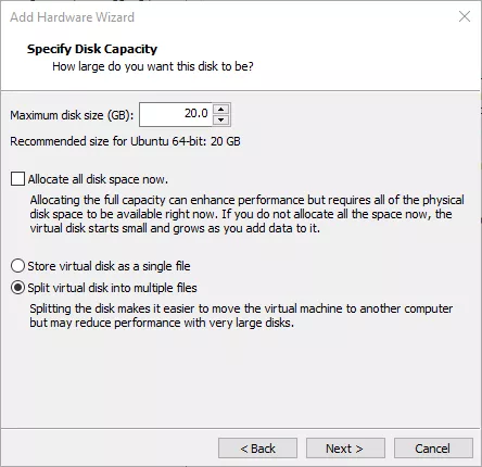 specify disk capacity