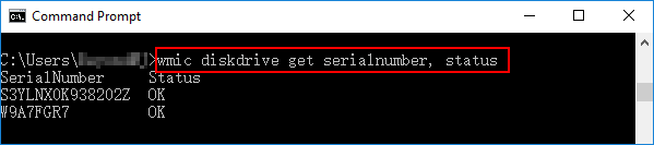 wmic diskdrive serial number