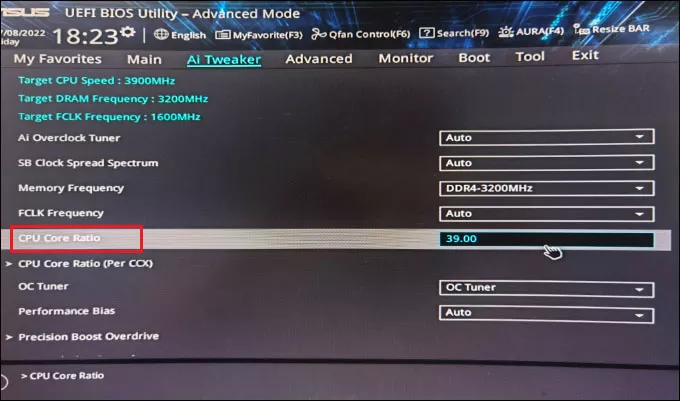 cpu ratio in bios