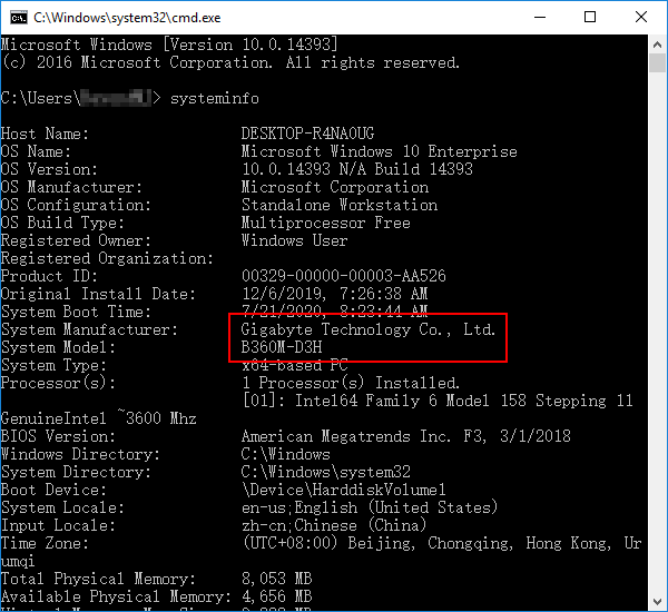 cmd command to check motherboard model