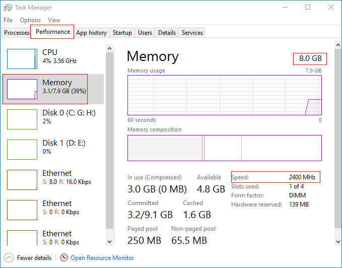 check ram speed and type in task manager