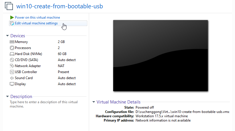 edit virtual machine settings