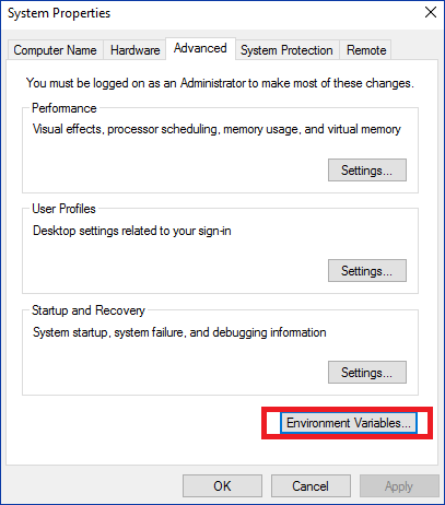  Find the ' Environment variables '