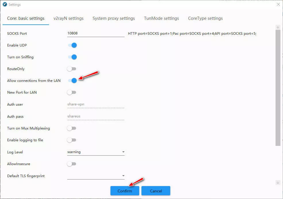 Allow connections from the LAN