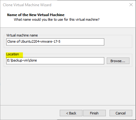 clone virtual machine wizard name of the vm