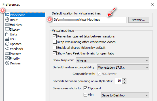 default location for virtual machines