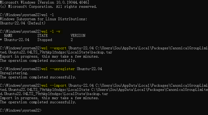 Reclaim disk space using export and import