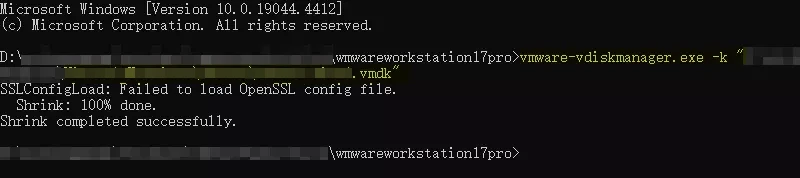 vdiskmanager tool shrink complete