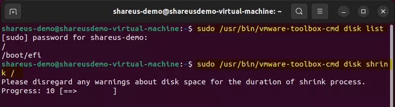 vmware toolbox cmd shrink
