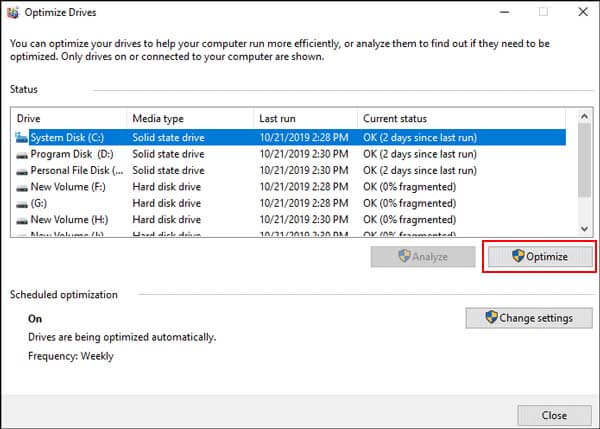 windows 10 disk defragmenter