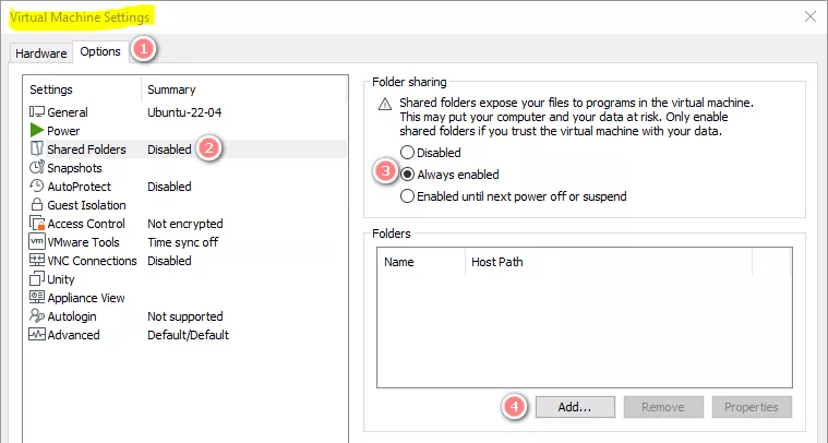 enable shared folders steps