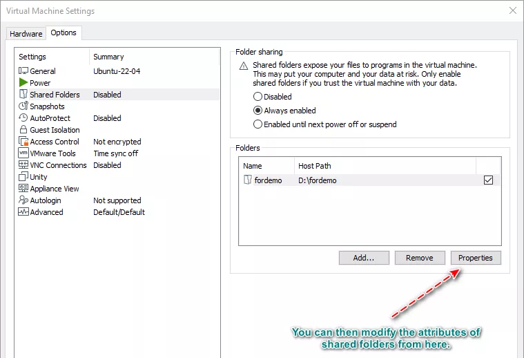 specify shared folder attributes then