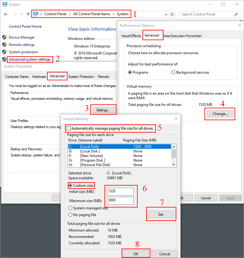 adjust virtual memory