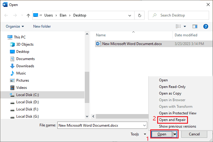 Select Open and Repair.
