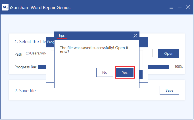 Open the restored file.