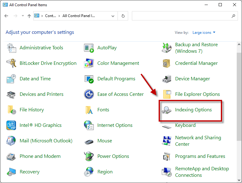 indexing options