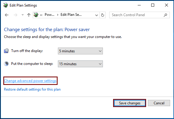 Change advanced power settings