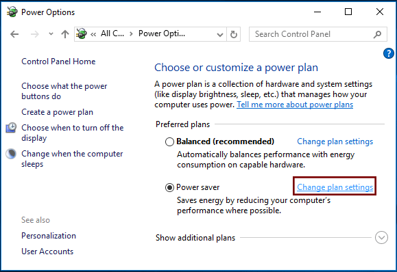 Change plan settings