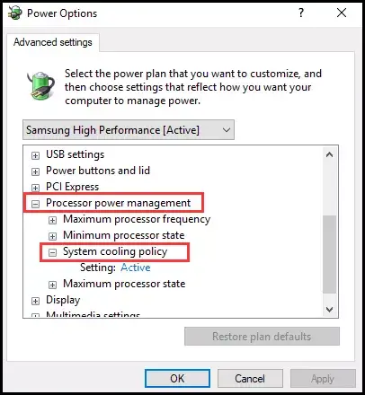 Expand Processor power management and System cooling policy