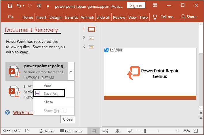 how to recover a powerpoint presentation that was saved over