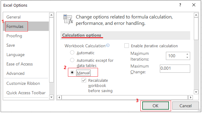 calculation options