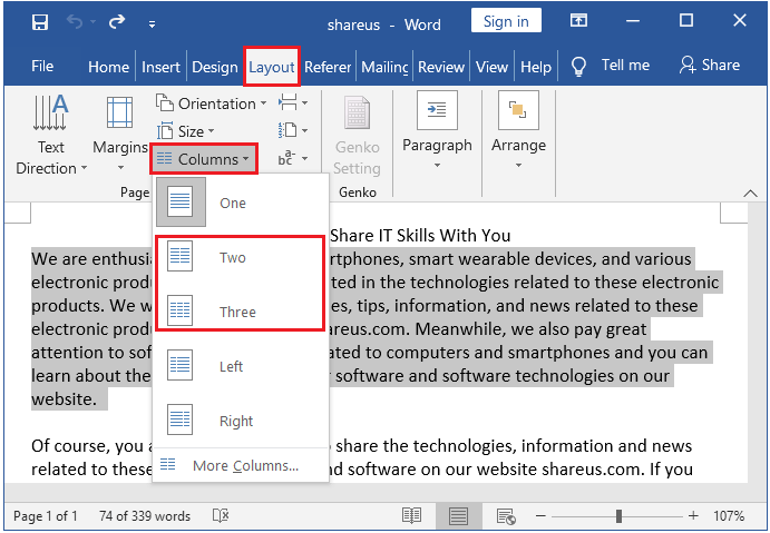 set up columns