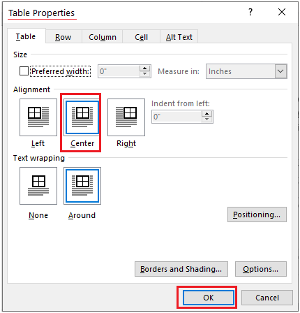 table properties