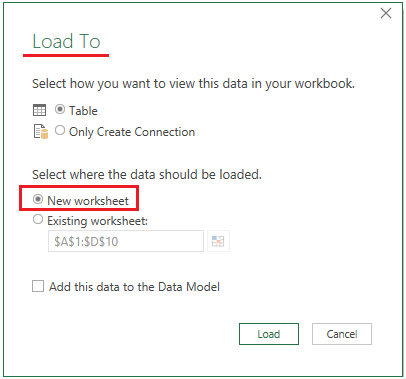 load to a new worksheet