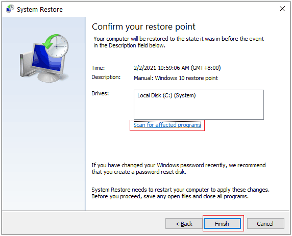 confirm your restore point