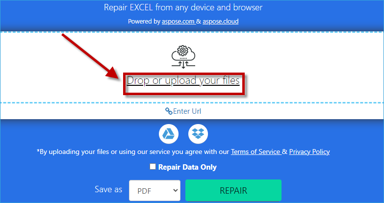 Hit Drop or upload your files button.