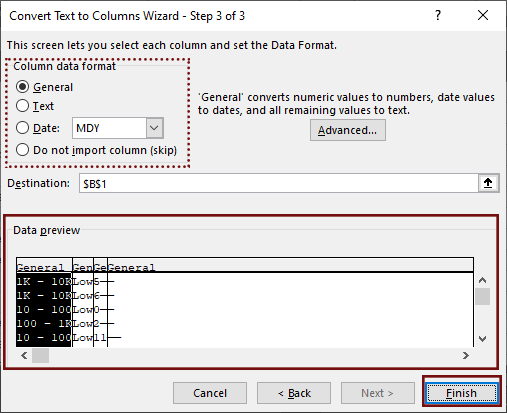 Step 3: Check Data preview and press Finish. 