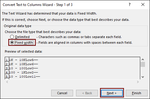 Step 1: Choose Original data type