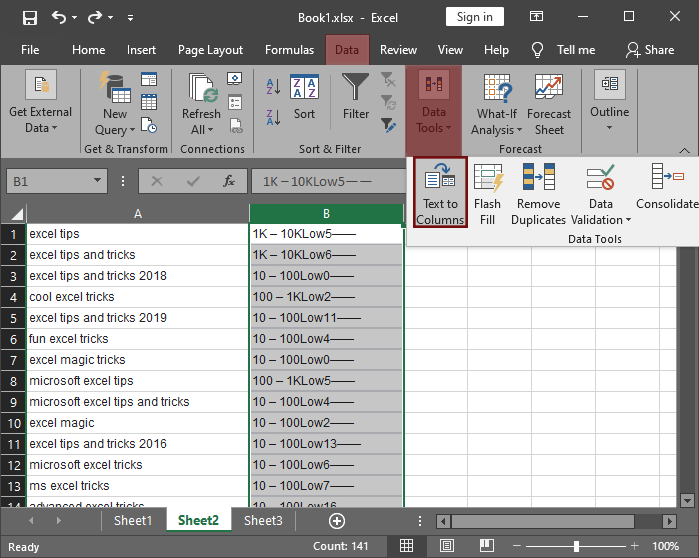 Select Data Tools in Data Module