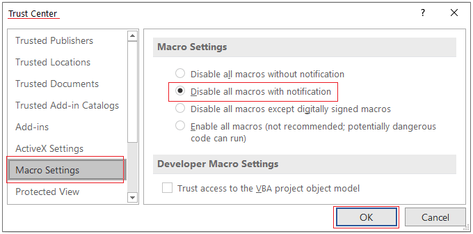 disable all macro with notification