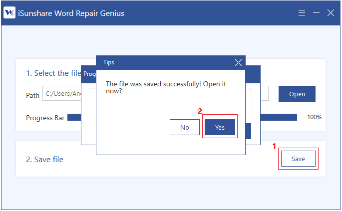 word repair genius save the file