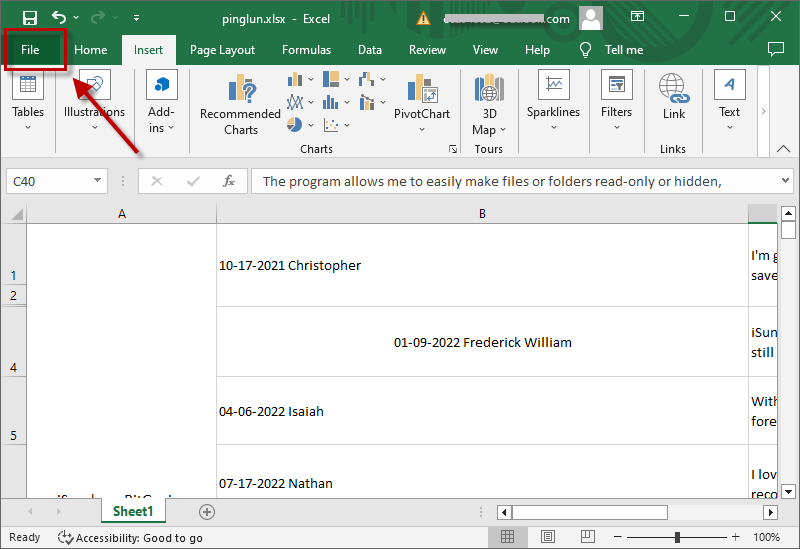 click file in excel