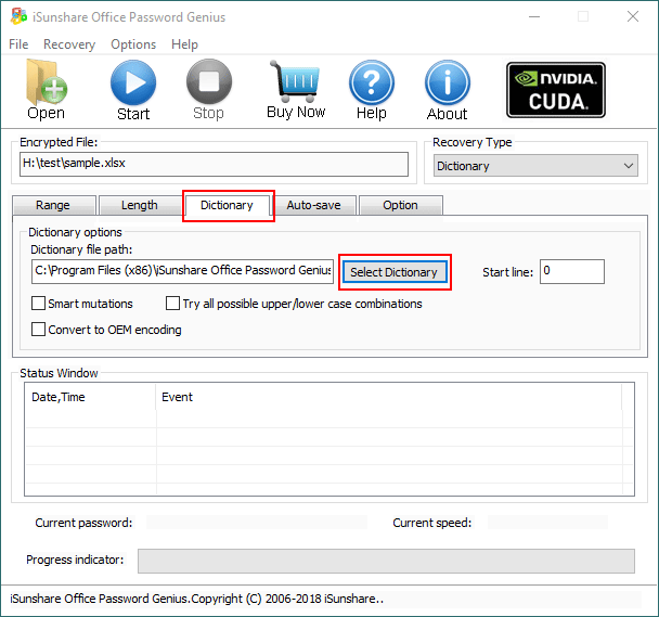 select dictionary mode to recover password