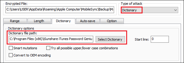 set recovery type as dictionary