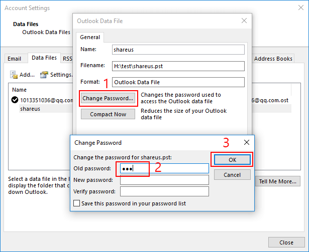 remove pst file password in outlook