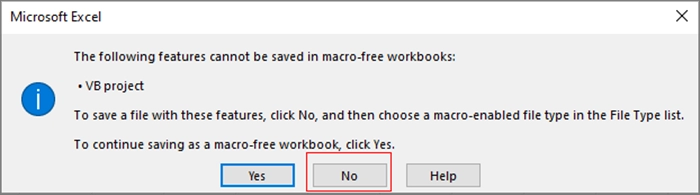 prompt box to save as macro enabled file